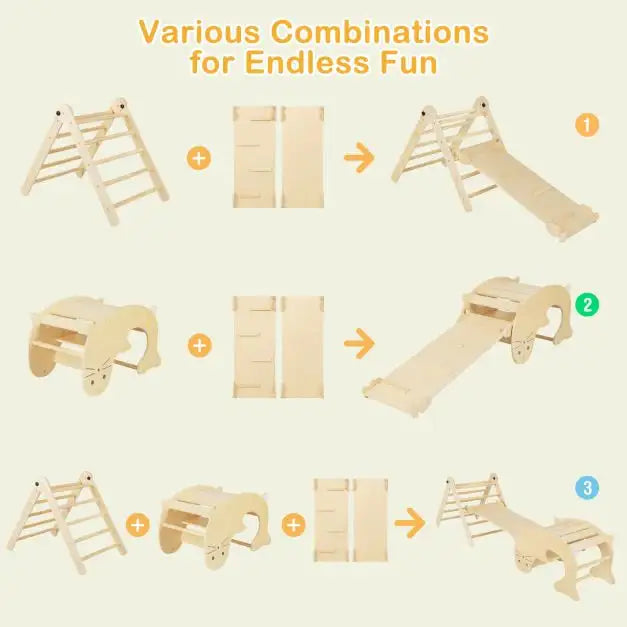 7-in-1 Indoor Climbing Gym Set | Wooden Play Ladder, Slide, Rocker, Ramp, Tunnel and Play Table COSTWAY - Little and Giant Explorers Costway