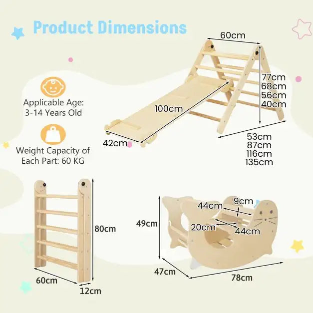 7-in-1 Indoor Climbing Gym Set | Wooden Play Ladder, Slide, Rocker, Ramp, Tunnel and Play Table COSTWAY - Little and Giant Explorers Costway