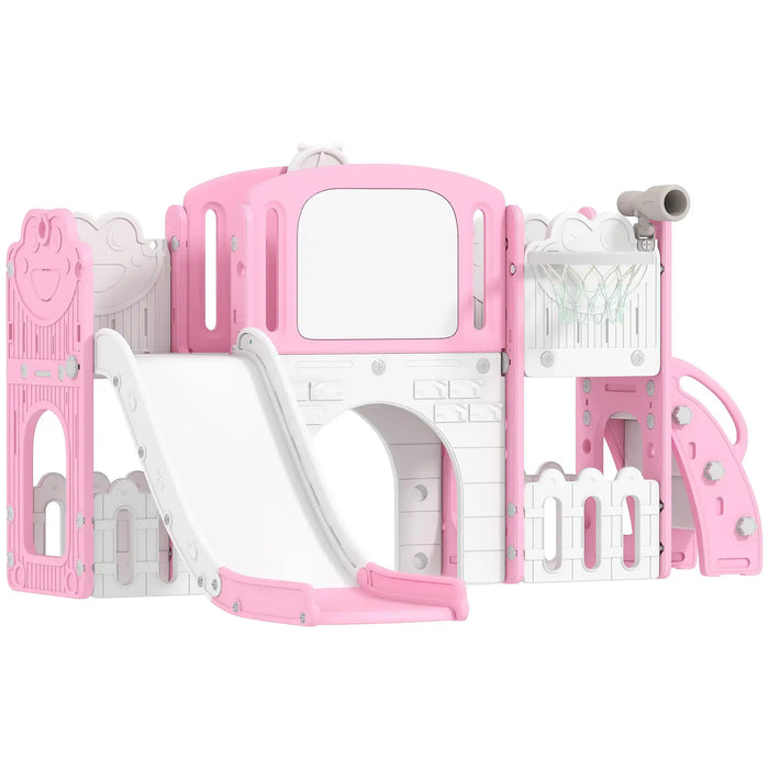 Toddler Slide Set Pink White | 7-in-1 Frog-Themed Play Centre - Little and Giant Explorers AIYAPLAY