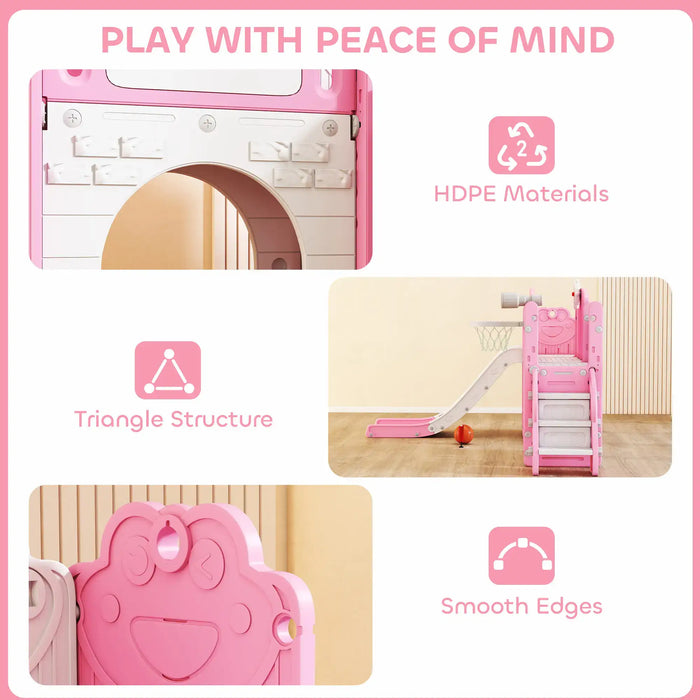 Toddler Slide Set Pink White | 7-in-1 Frog-Themed Play Centre - Little and Giant Explorers AIYAPLAY