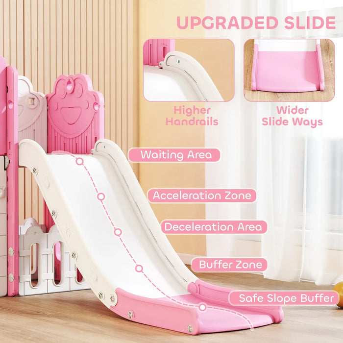 Toddler Slide Set Pink White | 7-in-1 Frog-Themed Play Centre - Little and Giant Explorers AIYAPLAY