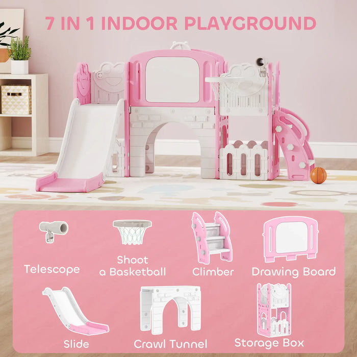 Toddler Slide Set Pink White | 7-in-1 Frog-Themed Play Centre - Little and Giant Explorers AIYAPLAY