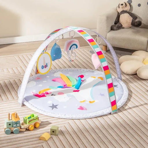 7-in-1 Unicorn Baby Play Gym Mat | Foldable Tummy Time Activity Mat with 5 Sensory Toys COSTWAY - Little and Giant Explorers Costway