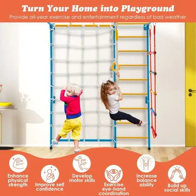 7-in-1 Indoor Wall Climbing Gym Set - Little and Giant Explorers Costway
