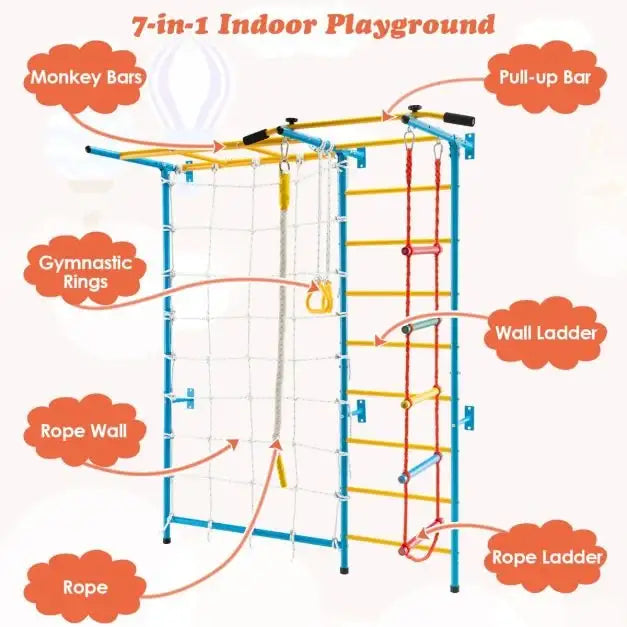 7-in-1 Indoor Wall Climbing Gym Set - Little and Giant Explorers Costway