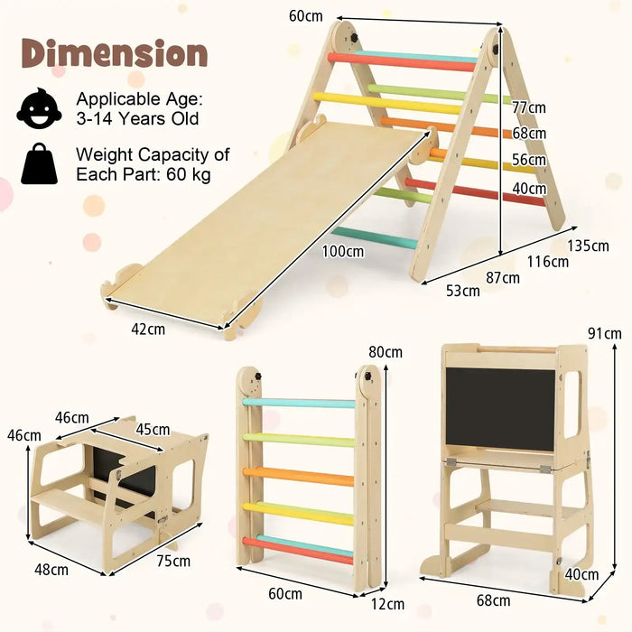 7-in-1 Wooden Kids Climbing Gym Set | Foldable Triangle Ladder and Table Chair Combo COSTWAY - Little and Giant Explorers