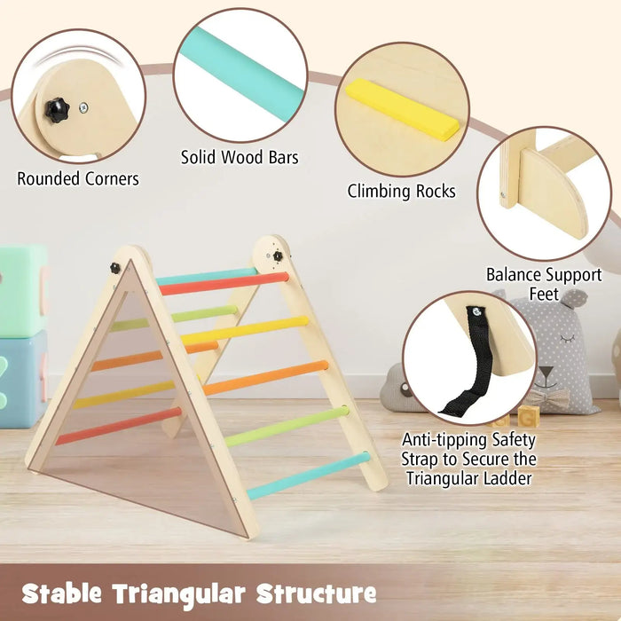 7-in-1 Wooden Kids Climbing Gym Set | Foldable Triangle Ladder and Table Chair Combo COSTWAY - Little and Giant Explorers