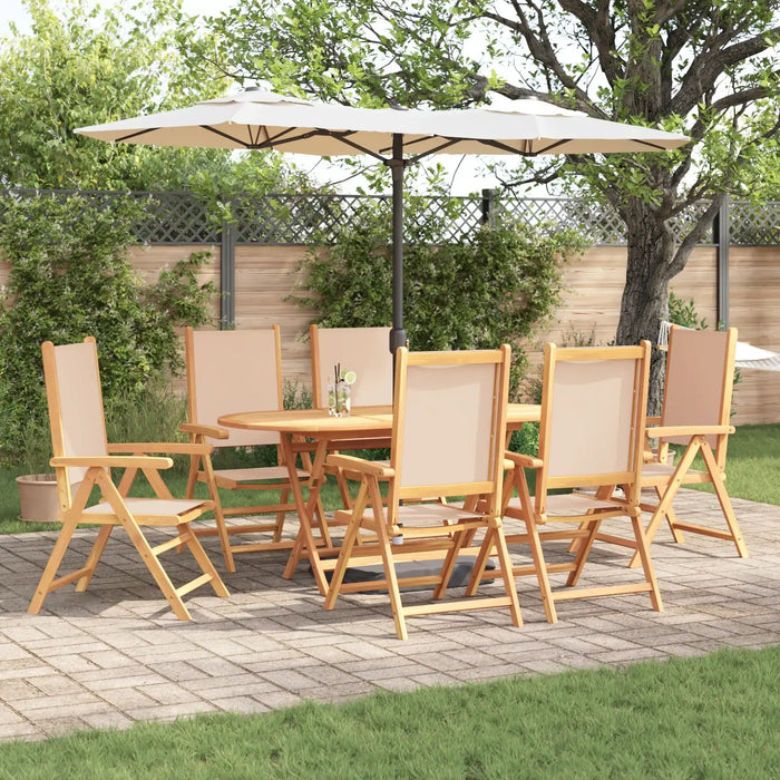 7-Piece Garden Dining Set Beige | Solid Acacia Wood with Reclining Mechanism and Foldable Design - Little and Giant Explorers vidaXL