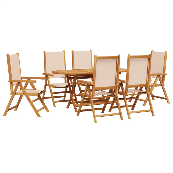 7-Piece Garden Dining Set Beige | Solid Acacia Wood with Reclining Mechanism and Foldable Design - Little and Giant Explorers vidaXL