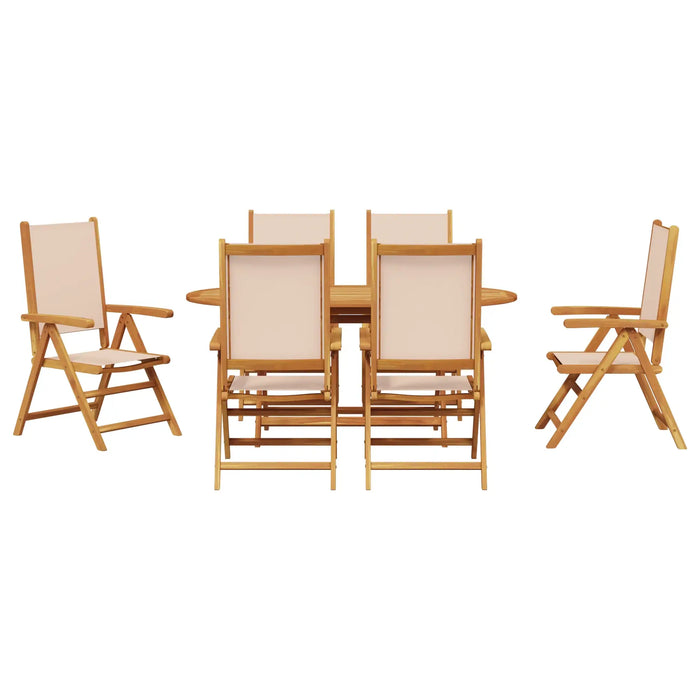 7-Piece Garden Dining Set Beige | Solid Acacia Wood with Reclining Mechanism and Foldable Design - Little and Giant Explorers vidaXL