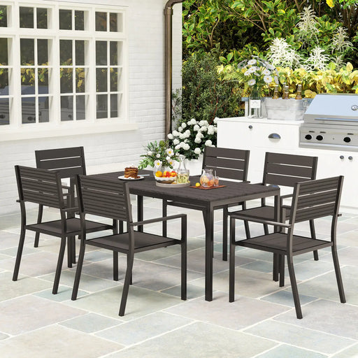 Seven-Piece Outdoor Dining Set in Brown - Little and Giant Explorers Outsunny