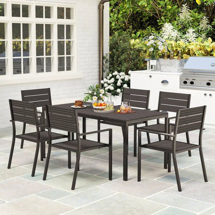 Seven-Piece Outdoor Dining Set in Brown - Little and Giant Explorers Outsunny