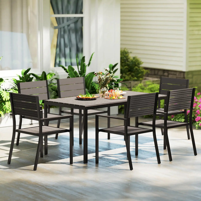 Seven-Piece Outdoor Dining Set in Brown - Little and Giant Explorers Outsunny