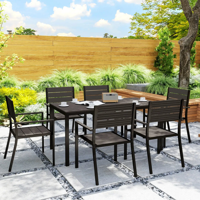 Seven-Piece Outdoor Dining Set in Brown - Little and Giant Explorers Outsunny
