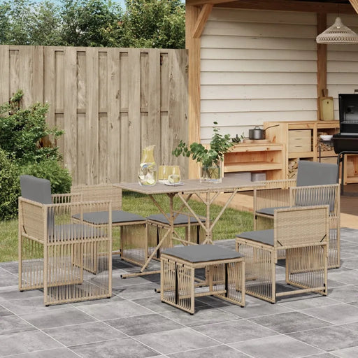 7 Piece Garden Dining Set with Cushions in Beige and Poly Rattan - Little and Giant Explorers vidaXL