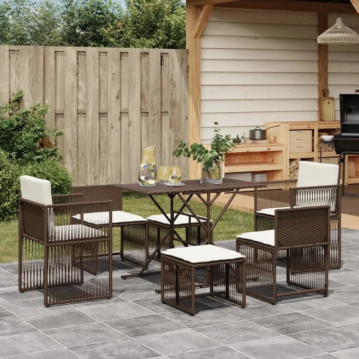 7 Piece Garden Dining Set with Cushions in Brown and Poly Rattan - Little and Giant Explorers vidaXL