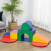 7-piece kids soft playset with colorful geometric foam blocks in a bright living room