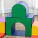 Multi-coloured kids soft playset with unique geometric foam blocks on wood floor
