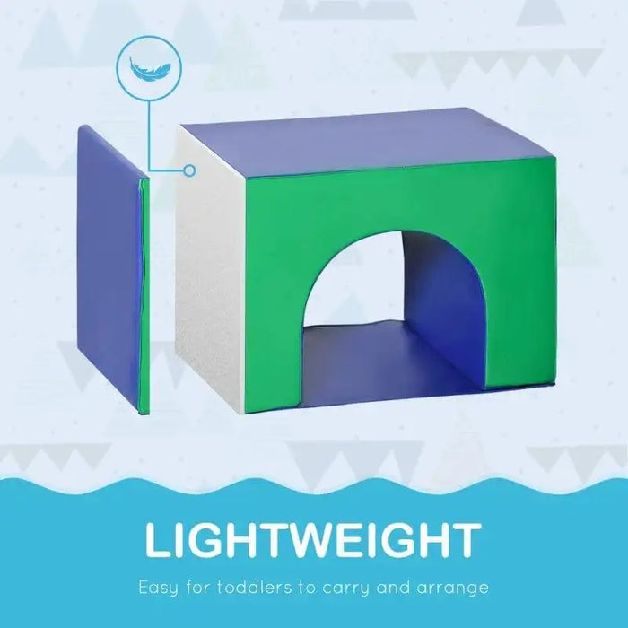 Lightweight kids soft play set piece with green, blue, and white geometric design