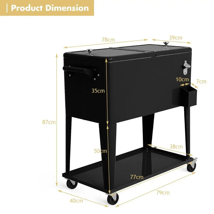 76L Outdoor Ice Trolley Cooler Cart – Black | Steel Drinks Cooler - Rolling Party Cart COSTWAY - Little and Giant Explorers Costway