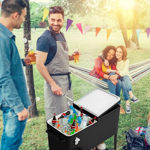 76L Outdoor Ice Trolley Cooler Cart – Black | Steel Drinks Cooler - Rolling Party Cart COSTWAY - Little and Giant Explorers Costway