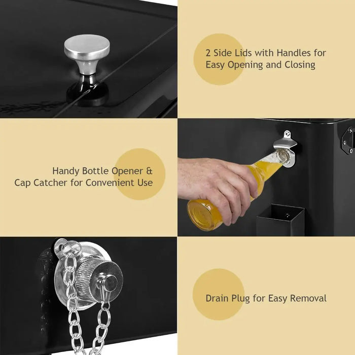 76L Outdoor Ice Trolley Cooler Cart – Black | Steel Drinks Cooler - Rolling Party Cart COSTWAY - Little and Giant Explorers Costway