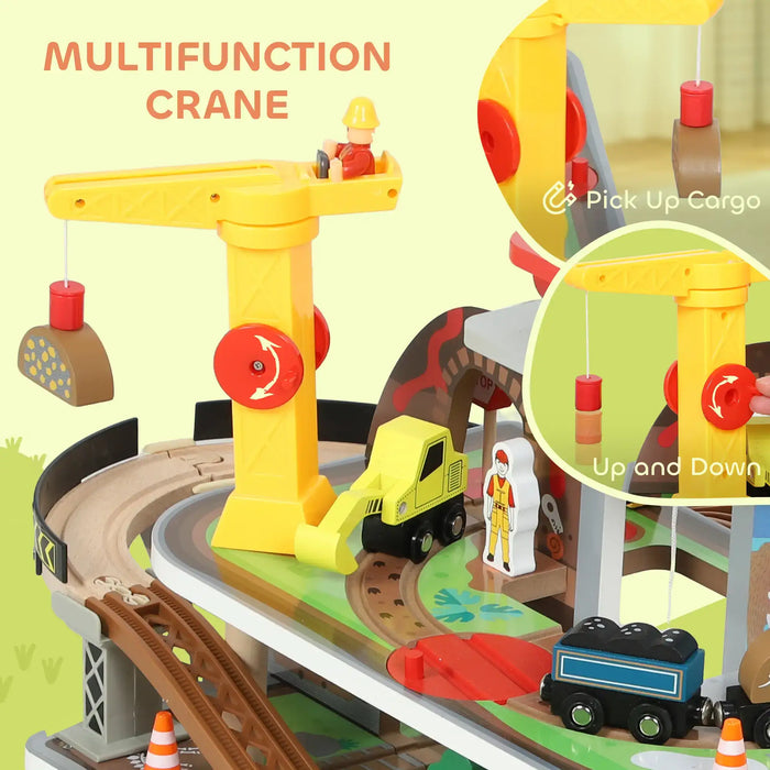 79-Piece Wooden Train Set – Mine Adventure | Manual Lift, Crane and Helipad AIYAPLAY - Little and Giant Explorers