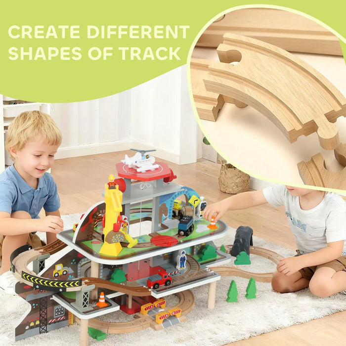79-Piece Wooden Train Set – Mine Adventure | Manual Lift, Crane and Helipad AIYAPLAY - Little and Giant Explorers