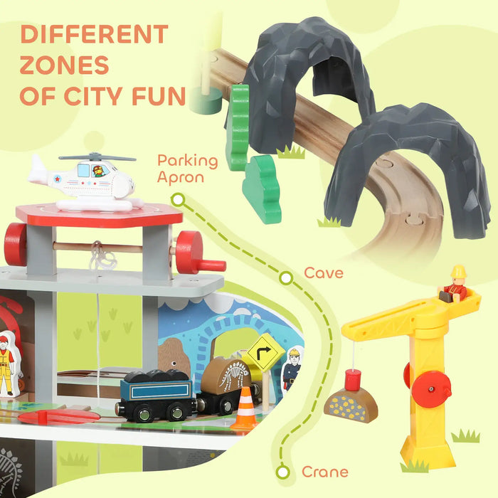 79-Piece Wooden Train Set – Mine Adventure | Manual Lift, Crane and Helipad AIYAPLAY - Little and Giant Explorers