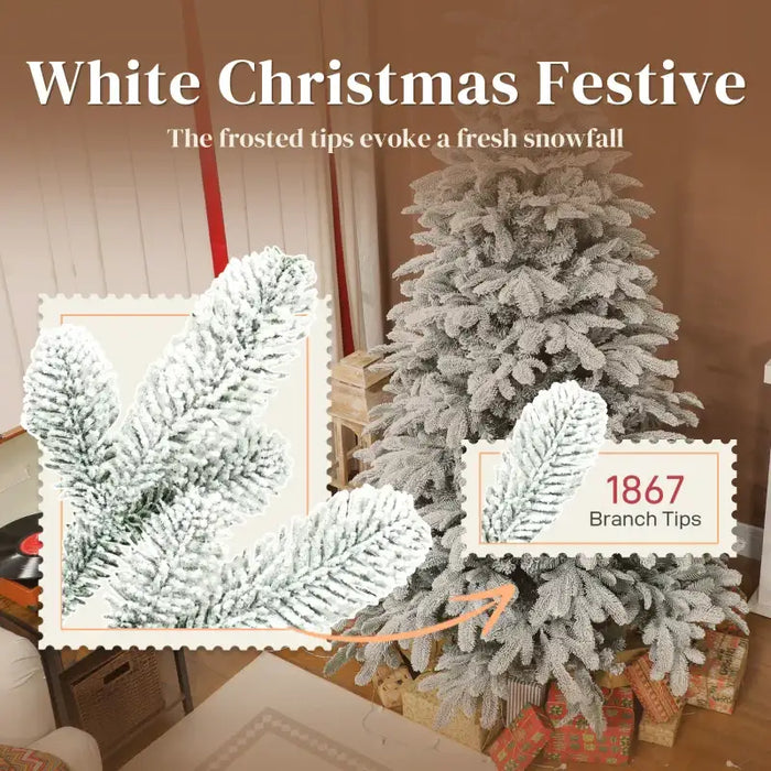 7ft Artificial Christmas Tree – Snow-Kissed Finish | 1867 Realistic Branch Tips HOMCOM - Little and Giant Explorers HOMCOM