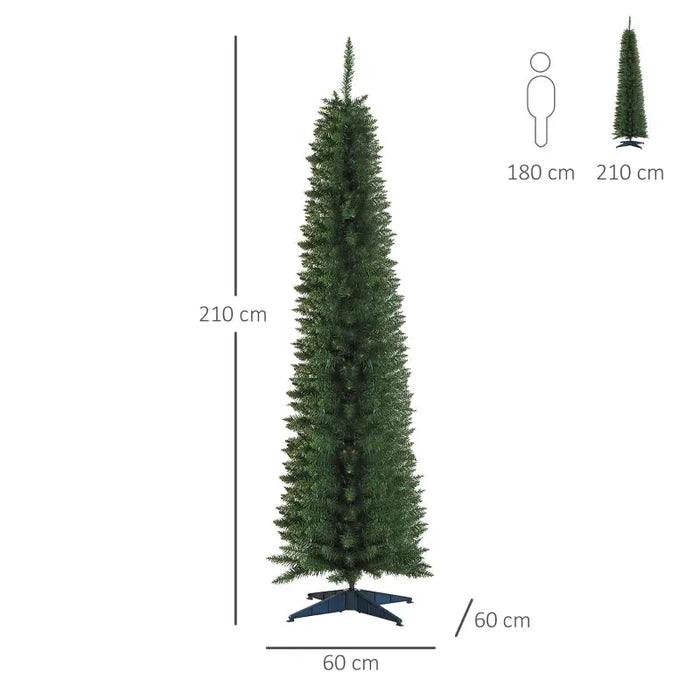 7FT Artificial Pencil Christmas Tree with Realistic Branches in Green - Little and Giant Explorers HOMCOM