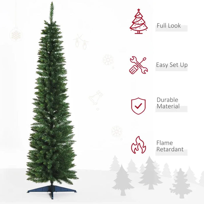 7FT Artificial Pencil Christmas Tree with Realistic Branches in Green - Little and Giant Explorers HOMCOM