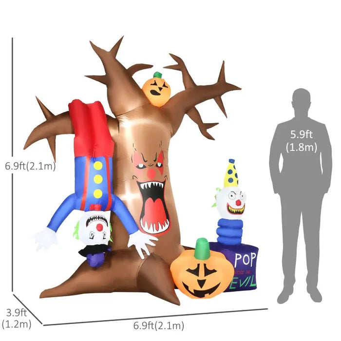 7FT Inflatable Halloween Ghost Tree with Clowns and LEDs - Little and Giant Explorers Outsunny