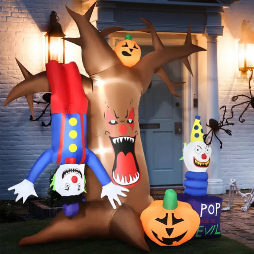 7FT Inflatable Halloween Ghost Tree with Clowns and LEDs - Little and Giant Explorers Outsunny