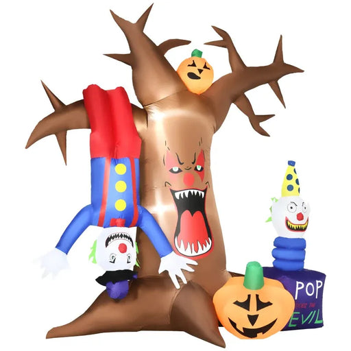 7FT Inflatable Halloween Ghost Tree with Clowns and LEDs - Little and Giant Explorers Outsunny