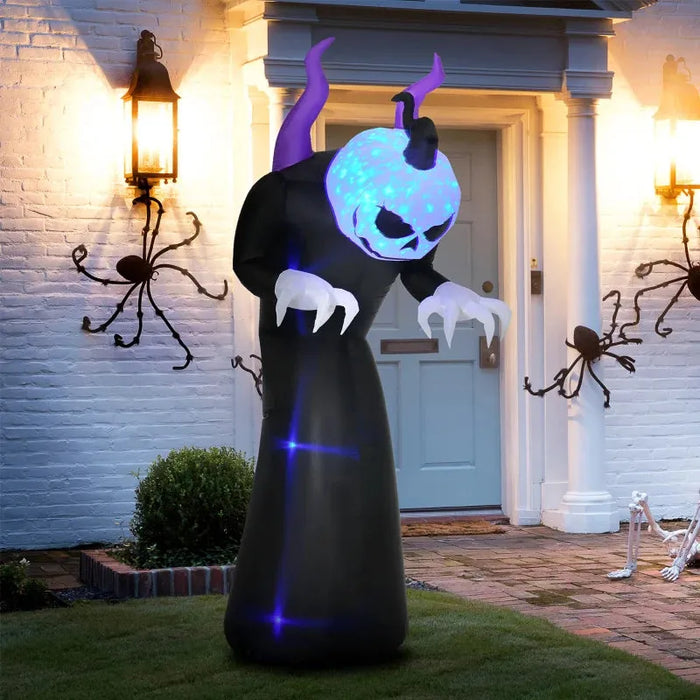 7FT Inflatable Halloween Ghost with Horns and LEDs - Little and Giant Explorers Outsunny