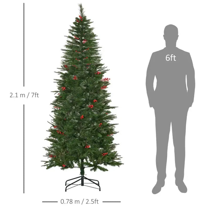 7FT Pencil Artificial Christmas Tree with Realistic Branches and Red Berries - Little and Giant Explorers HOMCOM