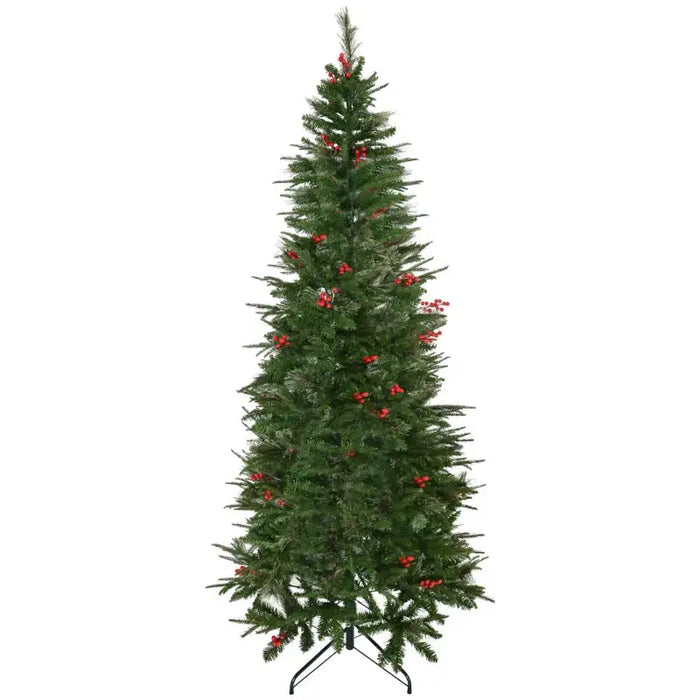 7FT Pencil Artificial Christmas Tree with Realistic Branches and Red Berries - Little and Giant Explorers HOMCOM