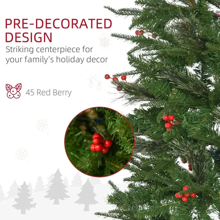 7FT Pencil Artificial Christmas Tree with Realistic Branches and Red Berries - Little and Giant Explorers HOMCOM