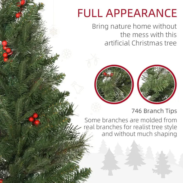 7FT Pencil Artificial Christmas Tree with Realistic Branches and Red Berries - Little and Giant Explorers HOMCOM
