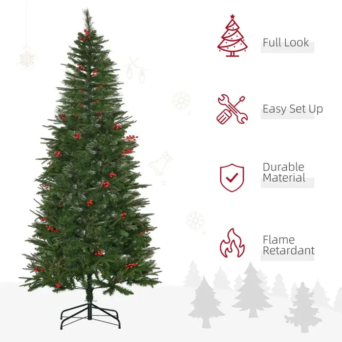 7FT Pencil Artificial Christmas Tree with Realistic Branches and Red Berries - Little and Giant Explorers HOMCOM