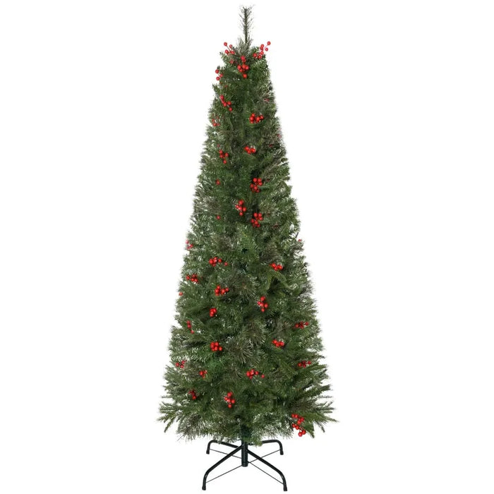 7FT Pencil Artificial Christmas Tree with Realistic Branches and Red Berries - Little and Giant Explorers HOMCOM