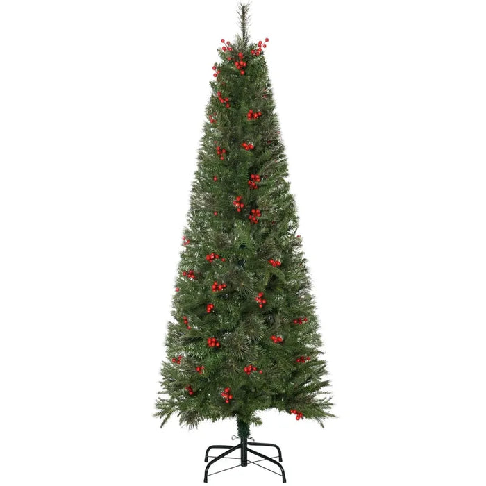 7FT Pencil Artificial Christmas Tree with Realistic Branches and Red Berries - Little and Giant Explorers HOMCOM