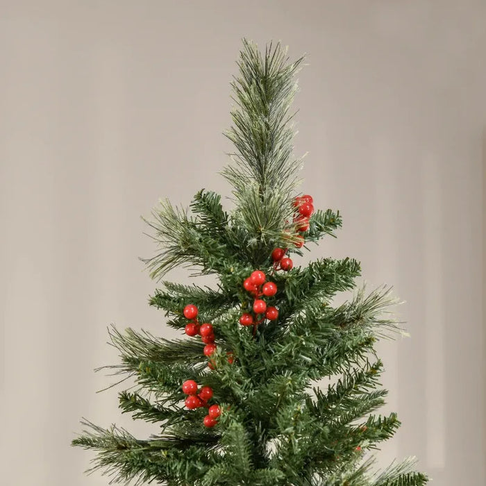 7FT Pencil Artificial Christmas Tree with Realistic Branches and Red Berries - Little and Giant Explorers HOMCOM