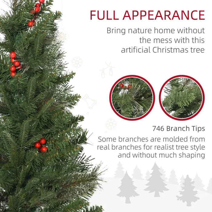 7FT Pencil Artificial Christmas Tree with Realistic Branches and Red Berries - Little and Giant Explorers HOMCOM