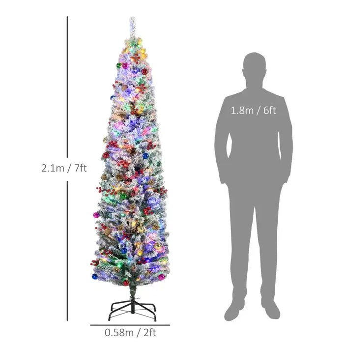 7ft Pre-Lit Artificial Christmas Tree | Snow-Flocked with Pine Cones, Berries, Baubles and 250 LED Lights HOMCOM - Little and Giant Explorers HOMCOM