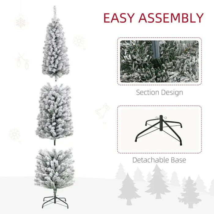 7ft Pre-Lit Artificial Christmas Tree | Snow-Flocked with Pine Cones, Berries, Baubles and 250 LED Lights HOMCOM - Little and Giant Explorers HOMCOM