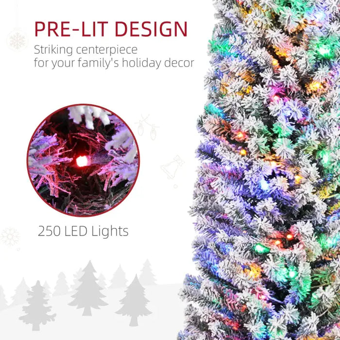 7ft Pre-Lit Artificial Christmas Tree | Snow-Flocked with Pine Cones, Berries, Baubles and 250 LED Lights HOMCOM - Little and Giant Explorers HOMCOM