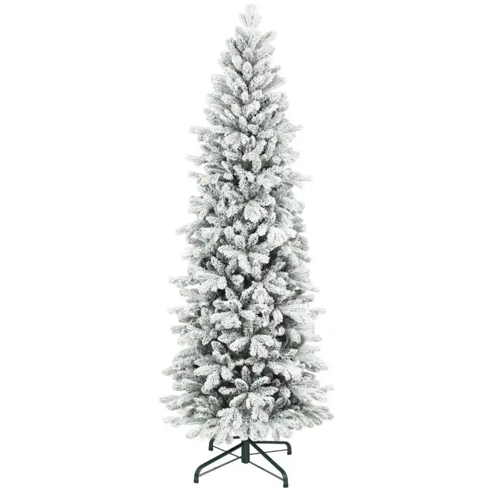 7ft Slim Artificial Christmas Tree | Snow-Flocked Finish - 972 Branch Tips HOMCOM - Little and Giant Explorers HOMCOM