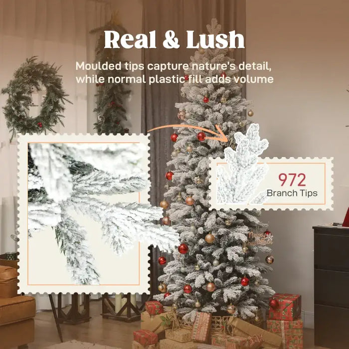7ft Slim Artificial Christmas Tree | Snow-Flocked Finish - 972 Branch Tips HOMCOM - Little and Giant Explorers HOMCOM